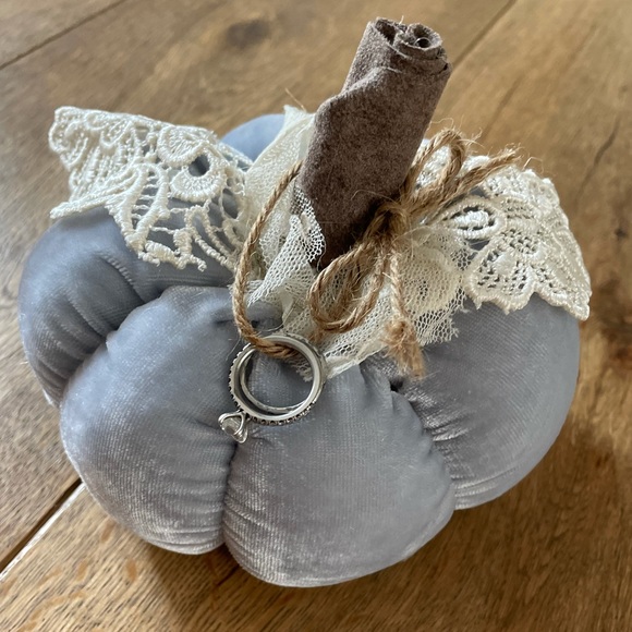 One Victorian handmade pumpkin embroidered lace. Ring bearer pillow. Fall - Picture 2 of 5